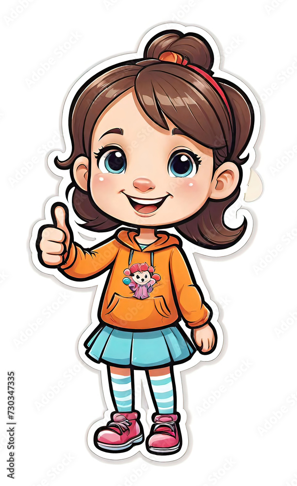 vector illustration, funny cheerful flat logo of girl holding thumbs up (like), isolated on white background, color children's drawing for illustration, sticker, background for smartphone, vector illustration, funny cheerful flat logo of girl holding thumbs up (like), isolated on white background, color children's drawing for illustration, sticker, background for smartphone,
