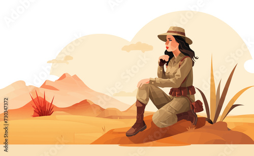 woman soldier in desert isolated vector style with transparent background illustration