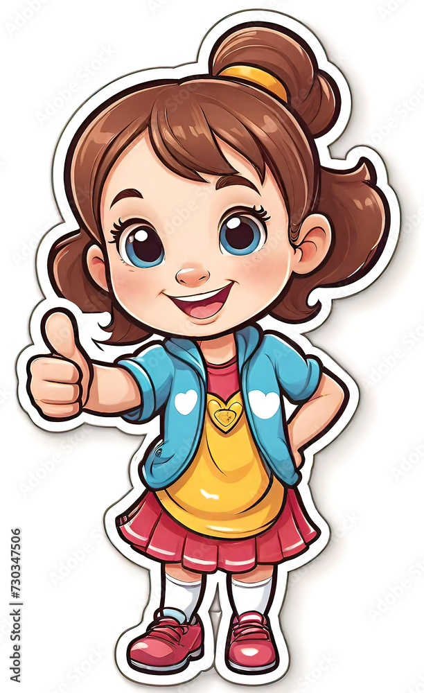 vector illustration, funny cheerful flat logo of girl holding thumbs up (like), isolated on white background, color children's drawing for illustration, sticker, background for smartphone, vector illustration, funny cheerful flat logo of girl holding thumbs up (like), isolated on white background, color children's drawing for illustration, sticker, background for smartphone,