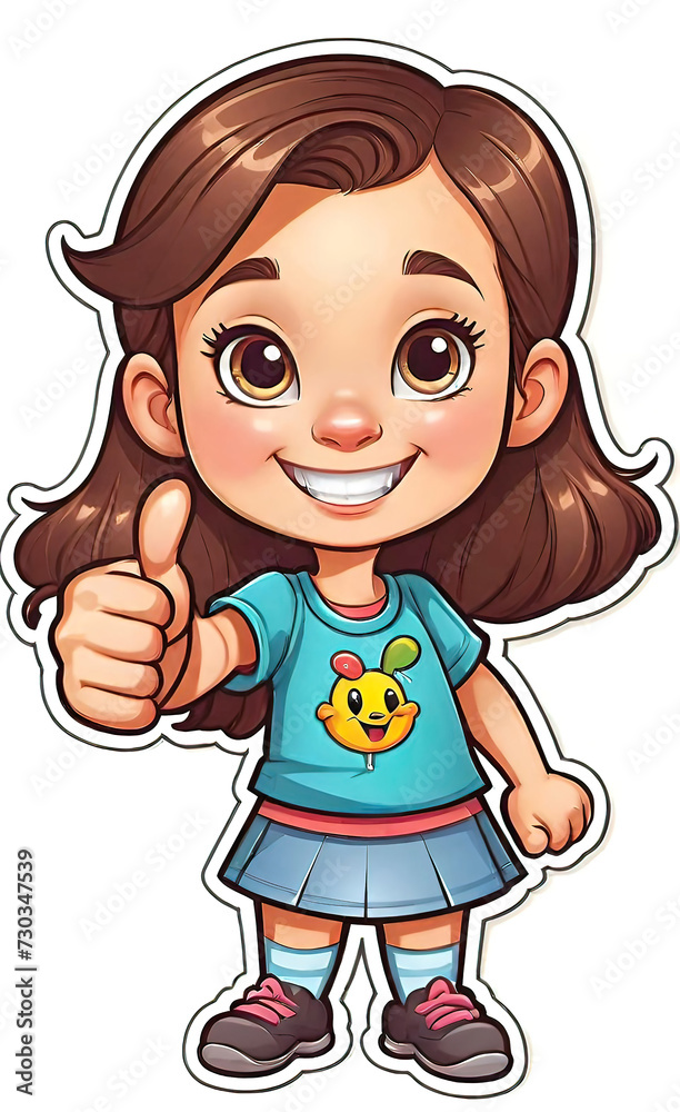 vector illustration, funny cheerful flat logo of girl holding thumbs up (like), isolated on white background, color children's drawing for illustration, sticker, background for smartphone, vector illustration, funny cheerful flat logo of girl holding thumbs up (like), isolated on white background, color children's drawing for illustration, sticker, background for smartphone,