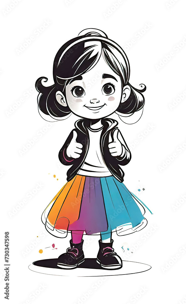 vector illustration, funny cheerful flat logo of girl holding thumbs up (like), isolated on white background, color children's drawing for illustration, sticker, background for smartphone, vector illustration, funny cheerful flat logo of girl holding thumbs up (like), isolated on white background, color children's drawing for illustration, sticker, background for smartphone,