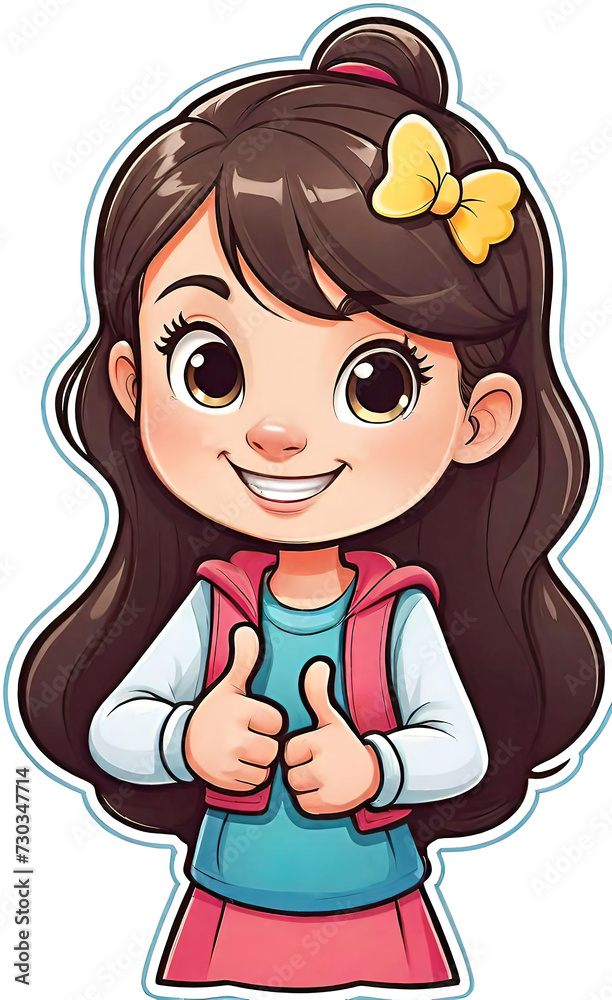 vector illustration, funny cheerful flat logo of girl holding thumbs up (like), isolated on white background, color children's drawing for illustration, sticker, background for smartphone, vector illustration, funny cheerful flat logo of girl holding thumbs up (like), isolated on white background, color children's drawing for illustration, sticker, background for smartphone,