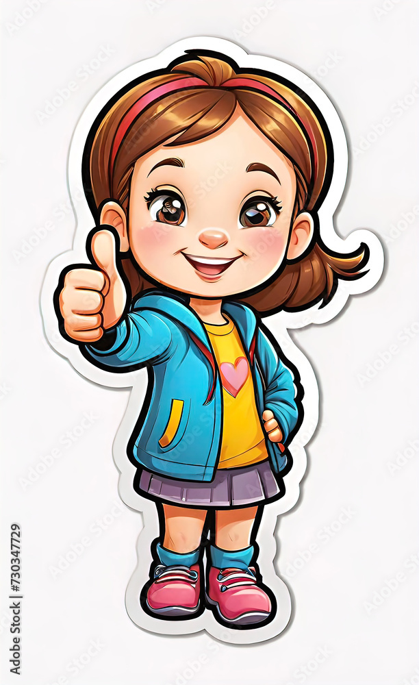 vector illustration, funny cheerful flat logo of girl holding thumbs up (like), isolated on white background, color children's drawing for illustration, sticker, background for smartphone, vector illustration, funny cheerful flat logo of girl holding thumbs up (like), isolated on white background, color children's drawing for illustration, sticker, background for smartphone,