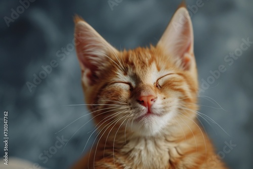 Adorable cat  fur colored beautifully  laughing. Pretty backdrop  spectacularly adorable and cute.