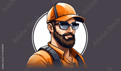 Contractor construction builder worker wearing a hard hat and sunglasses logo design illustration
