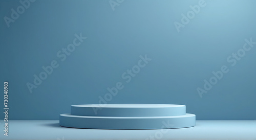 Blue 3d round podium. Mockup empty white stair for award. Round pedestal and winner podium, 3d display product beige minimal scene with geometric. © HAPIXEL