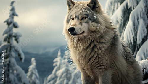 Majestic arctic wolf sitting, watching winter tranquil beauty generated by AI © Gstudio