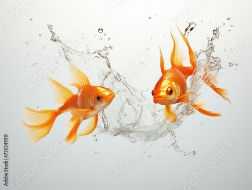 two goldfish jumping into one another