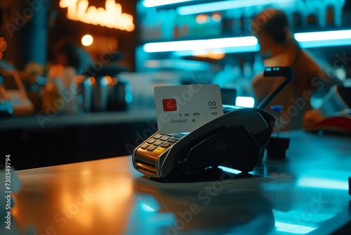 contactless payment terminal. Cashless payments. Bank card. Money of the future