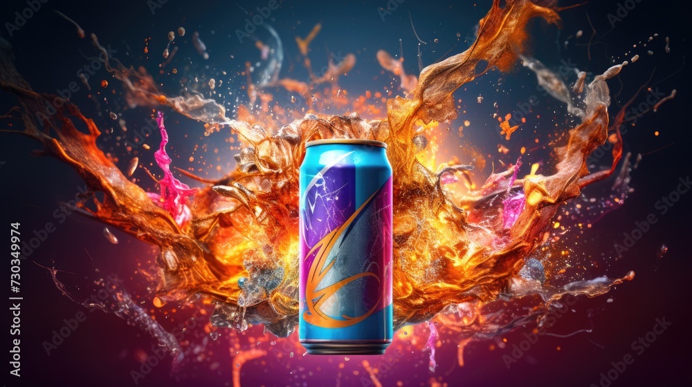 An exhilarating depiction of an energy drink, vibrant and electrifying