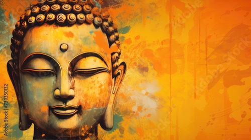 Buddha face on an abstract yellow orange background