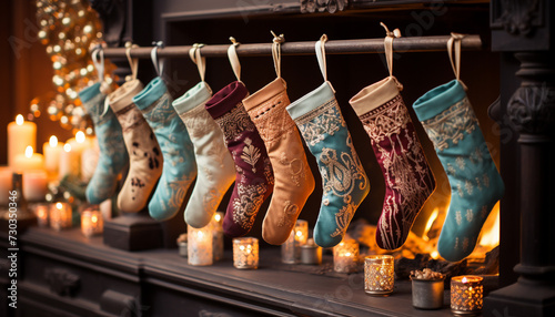 Winter fashion collection hanging in a wood material garment store generated by AI