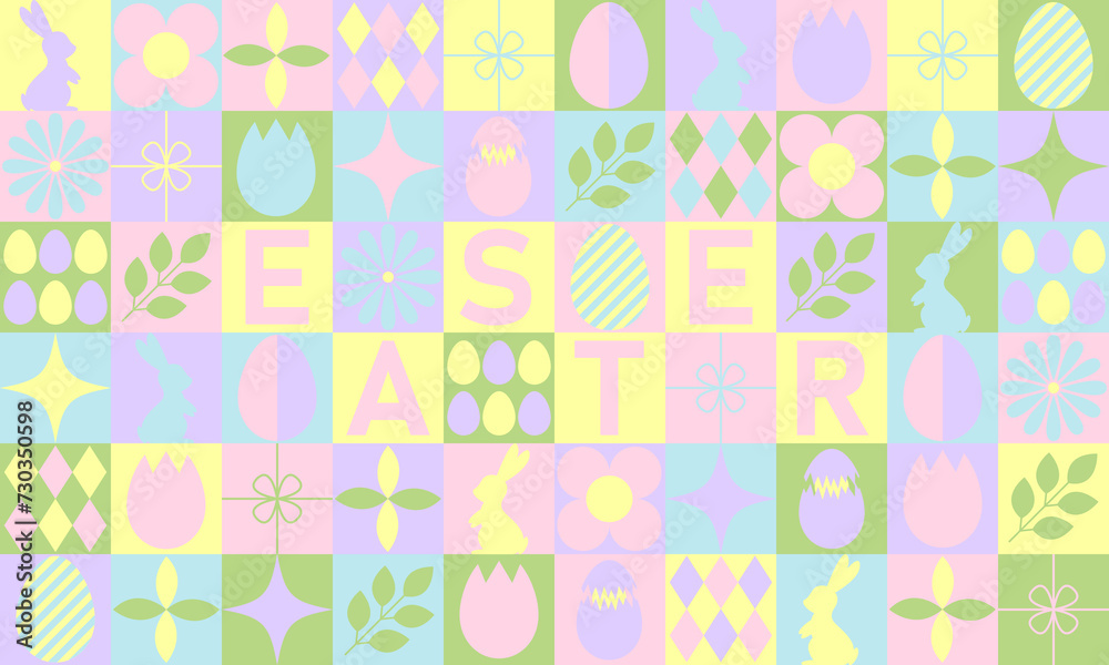 Creative Geometric Happy Easter seamless pattern with geometric shapes. Spring vector background. Modern abstract concept for print, banner, fabric, card, wrapping paper, cover