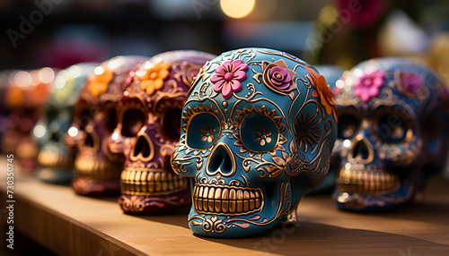Day of the Dead celebration  colorful, ornate crafts symbolize indigenous culture generated by AI