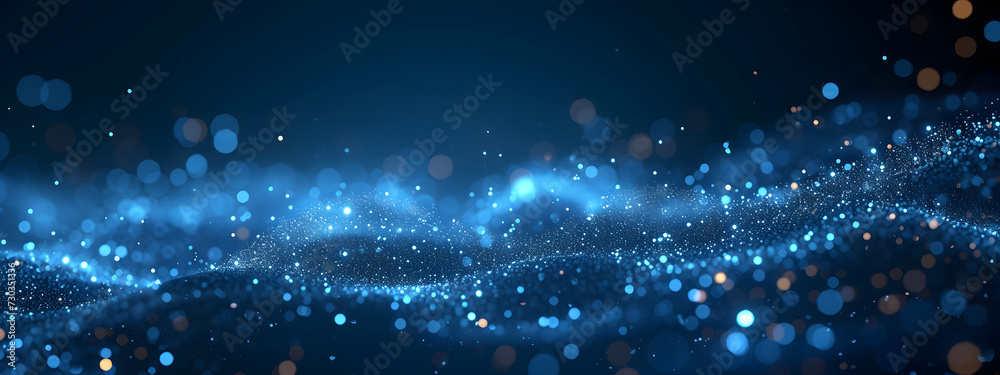 A dark blue abstract background featuring a glow particle effect. The image includes abstract blue lights and star particles, forming a captivating scene with dots on a dark background. A dark blue abstract background featuring a glow particle effect. The image includes abstract blue lights and star particles, forming a captivating scene with dots on a dark background.