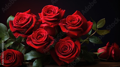 Beautiful bouquet of red roses against a dark background