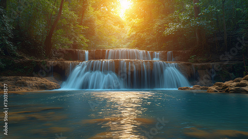 Deep forest waterfall at Huay Mae Kamin National Park Kanjanaburi Thailand