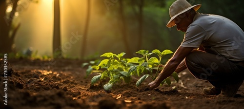 Picking fresh vegetables directly from the soil. The natural connection between man and nature in the harvesting process.