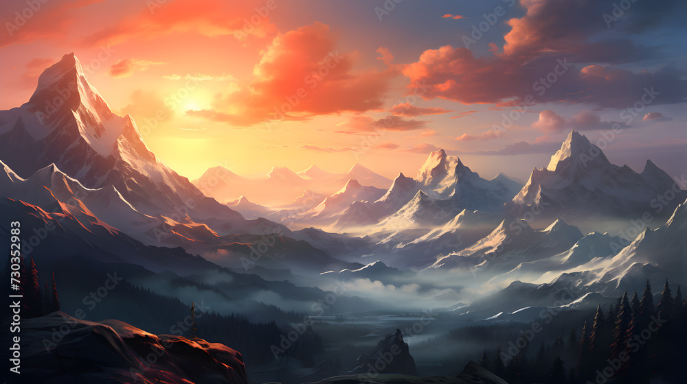 sunset in the mountains,,
Beautiful natural landscape ethereal vast mountain landscape
