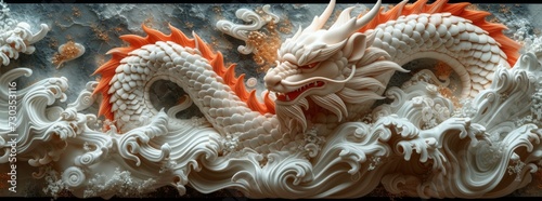 Wallpaper Mural Curved dragon emerges majestically from turbulent waves with intricate textures and lively details, showcasing traditional artistry Torontodigital.ca