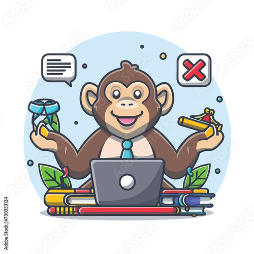2d vector illustration colorful  animal monkey  business , TRAINING and study work hard successes 