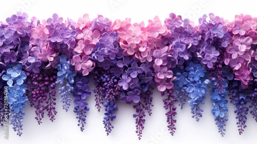 Soft drips of lilac and wisteria cascading elegantly isolated on a white background