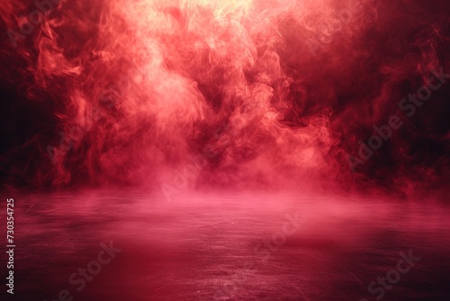 Red smoke stage studio. Abstract fog texture.