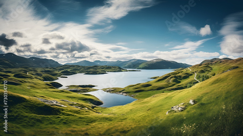 landscape with lake 3d image   landscape with lake and mountains