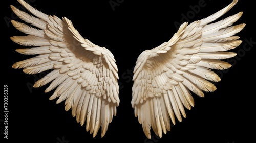 A pair of white wings isolated on black background