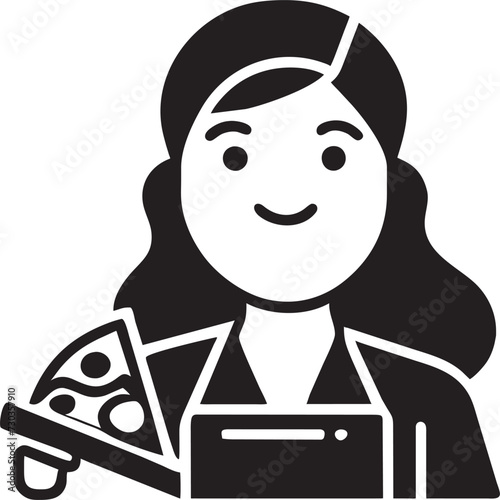 mujer chef con una pizza en la mano, icon