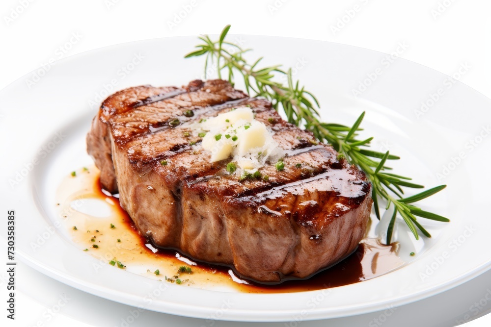Grilled steak with spices isolated on white background. Grilled beef fillet steak Grilled steak with spices isolated on white background. Grilled beef fillet steak
