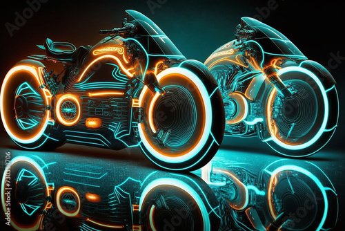 Tron light glowing motorcycle run artwork illustration image AI Generated art photo