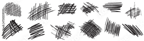 Charcoal scribble stripes and bold paint shapes. Childrens crayon or marker doodle rouge handdrawn scratches. Vector illustration of squiggles in marker sketch style