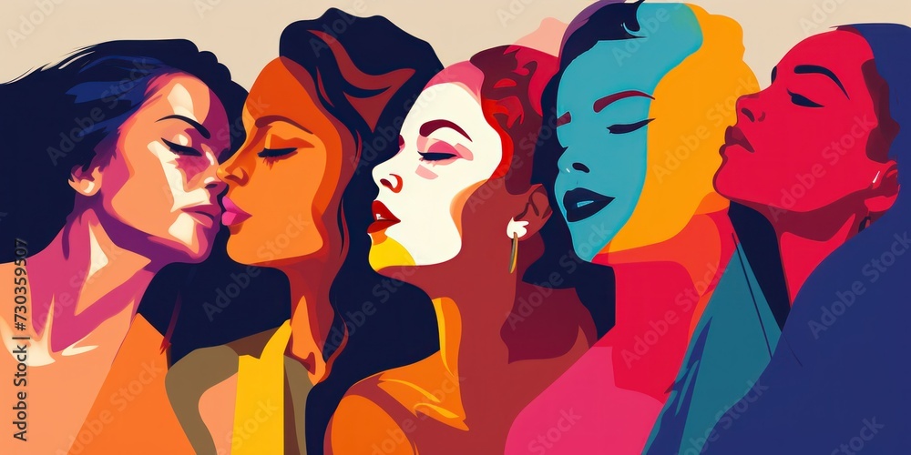 Happy Women's day. Women of different ethnicities and cultures stand side by side together and dancing. Sisterhood and females friendship. Beautiful sexy multiethnic girls best friends. Happy Women's day. Women of different ethnicities and cultures stand side by side together and dancing. Sisterhood and females friendship. Beautiful sexy multiethnic girls best friends.
