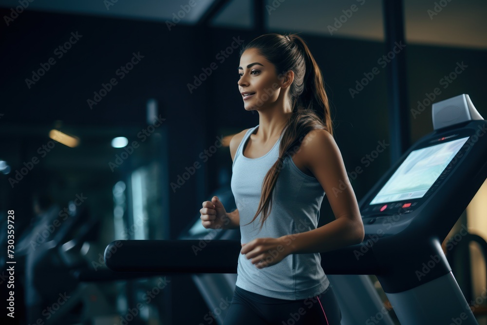 Young athletic woman running on treadmill at gym. Attractive young sports woman is working out in gym. Doing cardio training on treadmill. Running on treadmill. Young athletic woman running on treadmill at gym. Attractive young sports woman is working out in gym. Doing cardio training on treadmill. Running on treadmill.