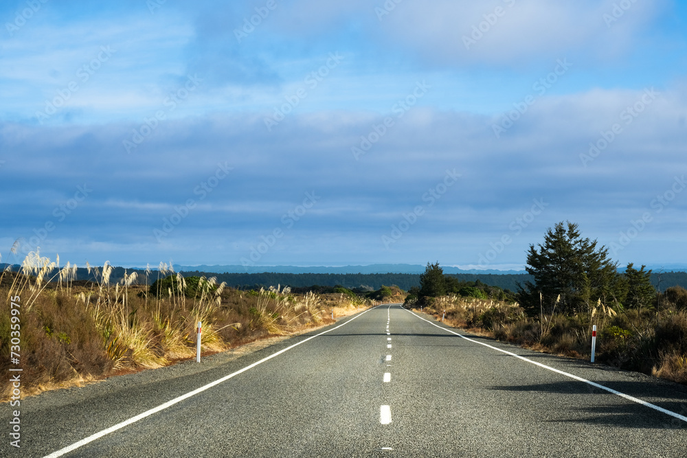 Open Highway Stretching Towards Horizon in New Zealand - Wanderlust Road Trip Open Highway Stretching Towards Horizon in New Zealand - Wanderlust Road Trip