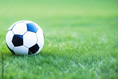 Soccer ball close-up on the green grass of the playing field. Sport equipment. © Елена Пантюхина