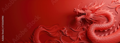 Wishing you a joyful celebration of the Chinese New Year, adorned with lanterns and flowers representing the Year of the Dragon, set against a vibrant red backdrop. copy space