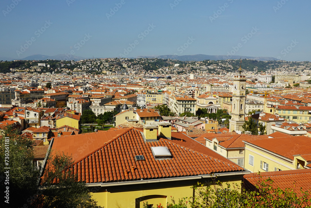 Panorama of Nice opening from the Castle hill, France	