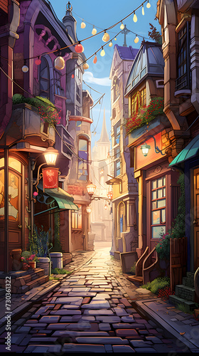 Cool illustrated  side street, side street, beautiful illustrated street