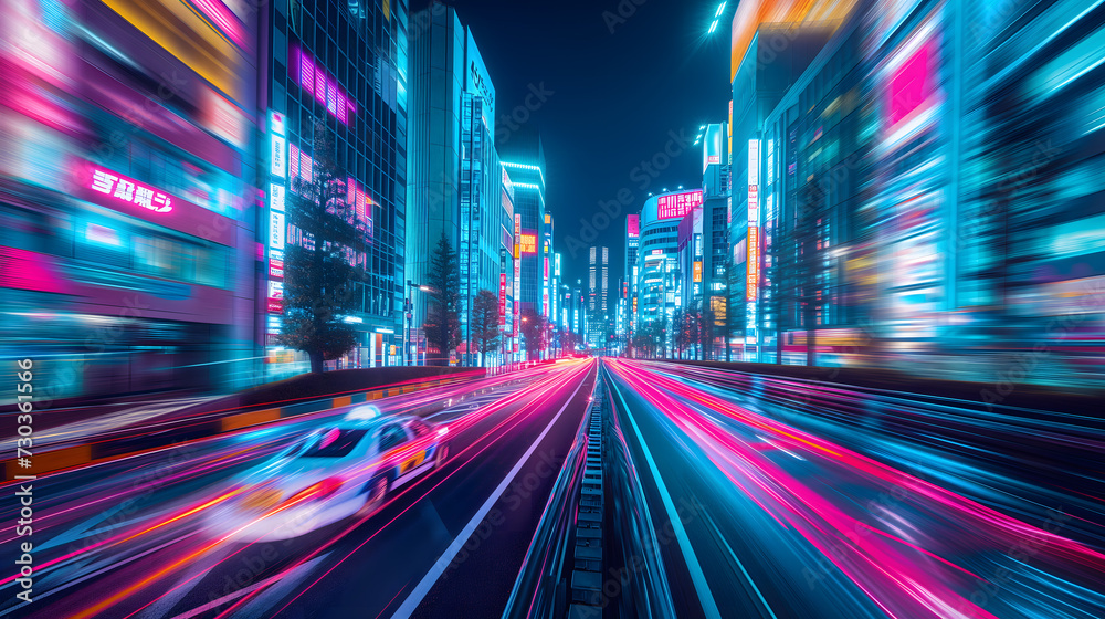 a modern car slicing through the heart of a futuristic city at night, where the urban landscape comes alive with neon lights a modern car slicing through the heart of a futuristic city at night, where the urban landscape comes alive with neon lights