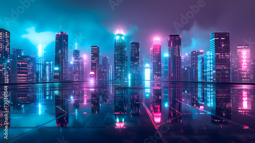 a futuristic cityscape captured during the blue hour, where the transition from day to night paints the sky in mesmerizing shades of deep blue and violet © Christian