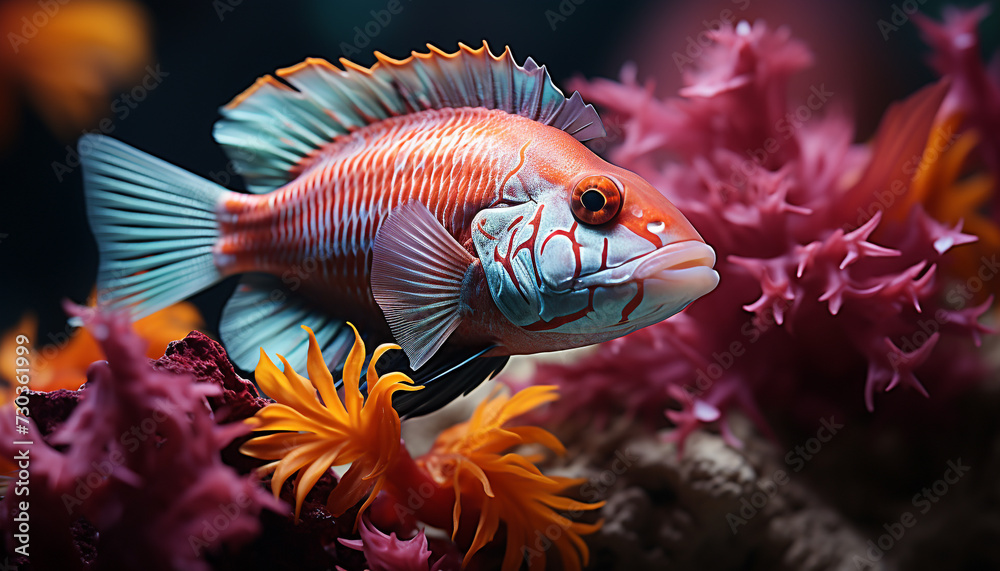 Fototapeta premium Colorful clown fish swimming in a vibrant underwater reef generated by AI