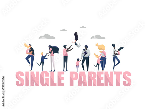 Set of happy diverse ethnicity and race single parents.