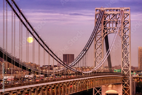 George Washington Bridge , Full moon in New York, USA photo