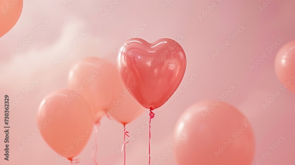 A Heart Shaped Balloon Is Surrounded By Other Pink Balloons peach fuzz color 2024