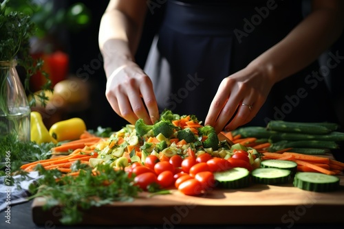 Fresh veggies and hand-knife food prep for nutritious lunch, vegan salad diet, and organic recipes