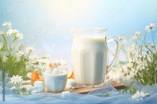 Ceramic Milk day background. Nature diet. Generate Ai