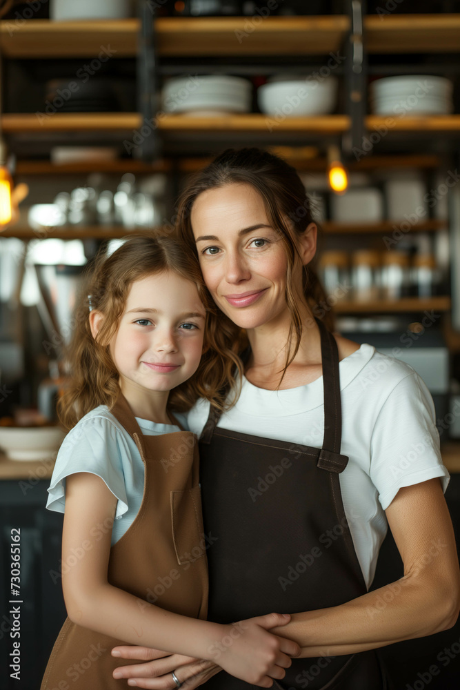 Caucasian mother and daughter hugging each other in a coffee shop. Caucasian mother and daughter hugging each other in a coffee shop.