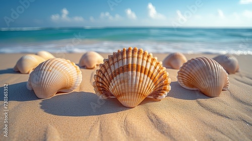 Beautiful sandy beach with sea and shell